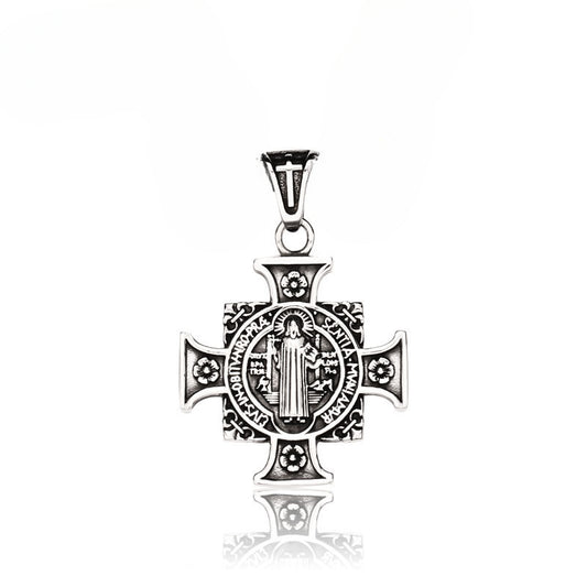 St. Benedict's Exorcism Pendant for Men - Stylish Stainless Steel Cross Necklace with Spiritual Significance