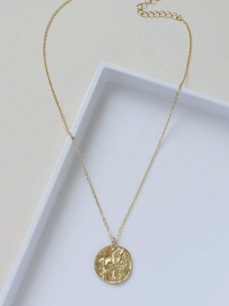Gold Coin Pendant Necklace - Retro Sweater Chain by Planderful Collection
