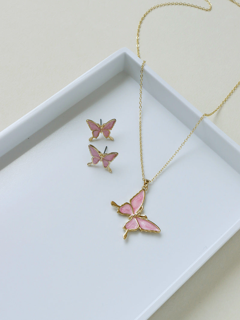 Elegant Butterfly Earrings and Necklace Set with Internet Celebrity Style