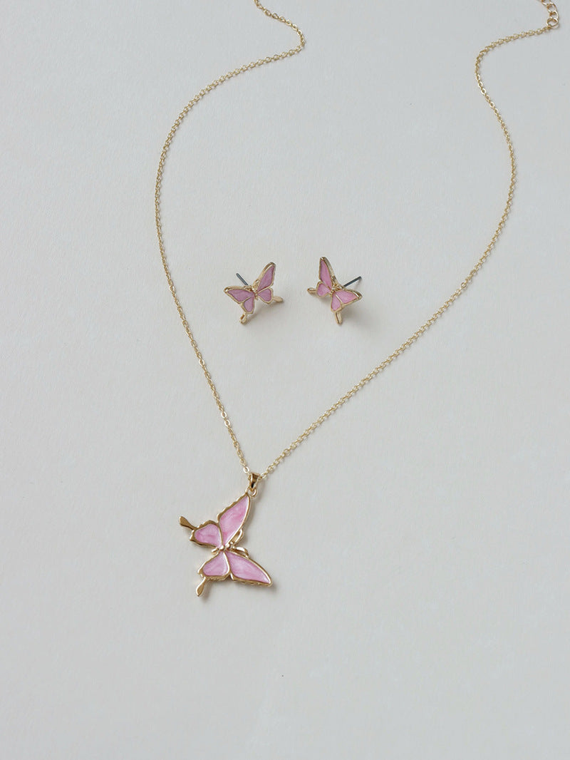 Elegant Butterfly Earrings and Necklace Set with Internet Celebrity Style