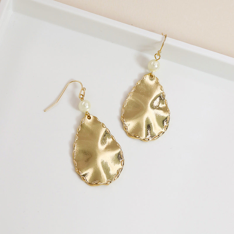 Metallic Artisan Drop Earrings with Pearl Accents - Elegant Qingdao Jewelry for Women
