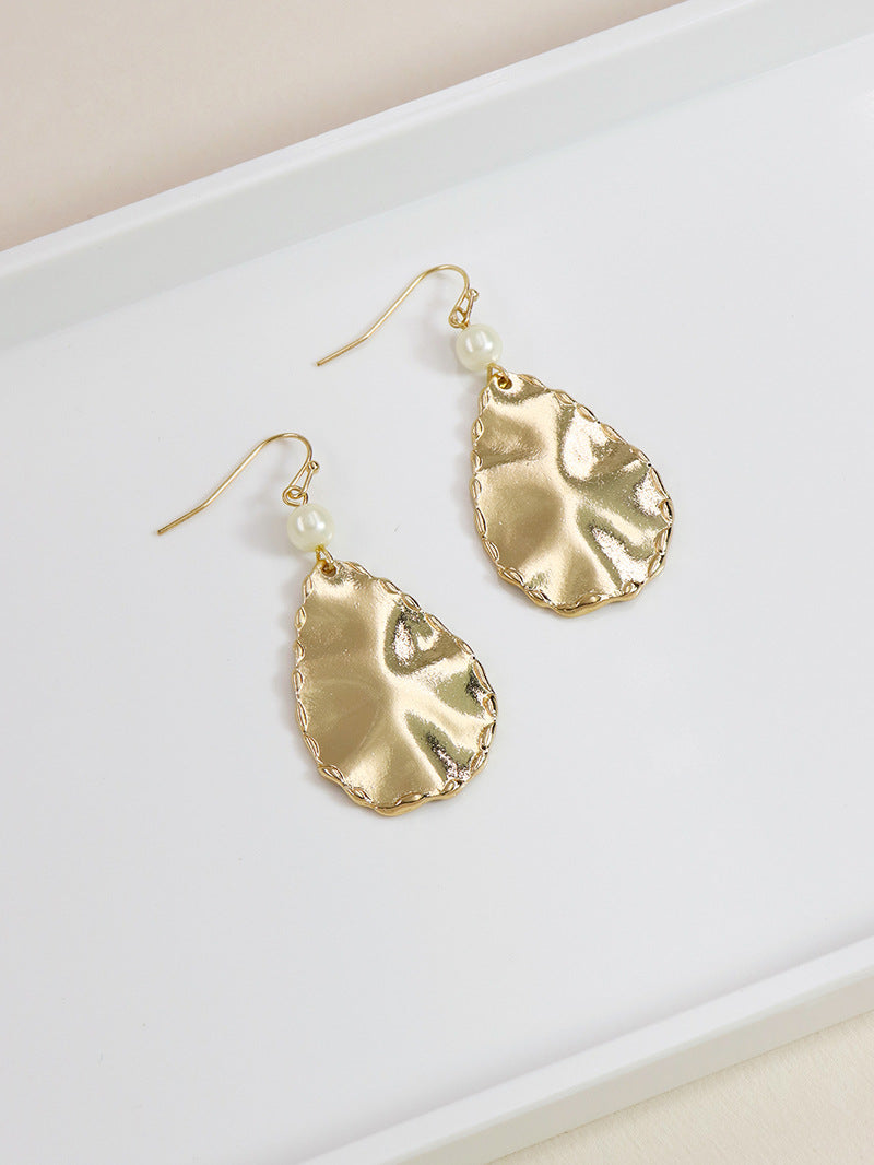 Metallic Artisan Drop Earrings with Pearl Accents - Elegant Qingdao Jewelry for Women