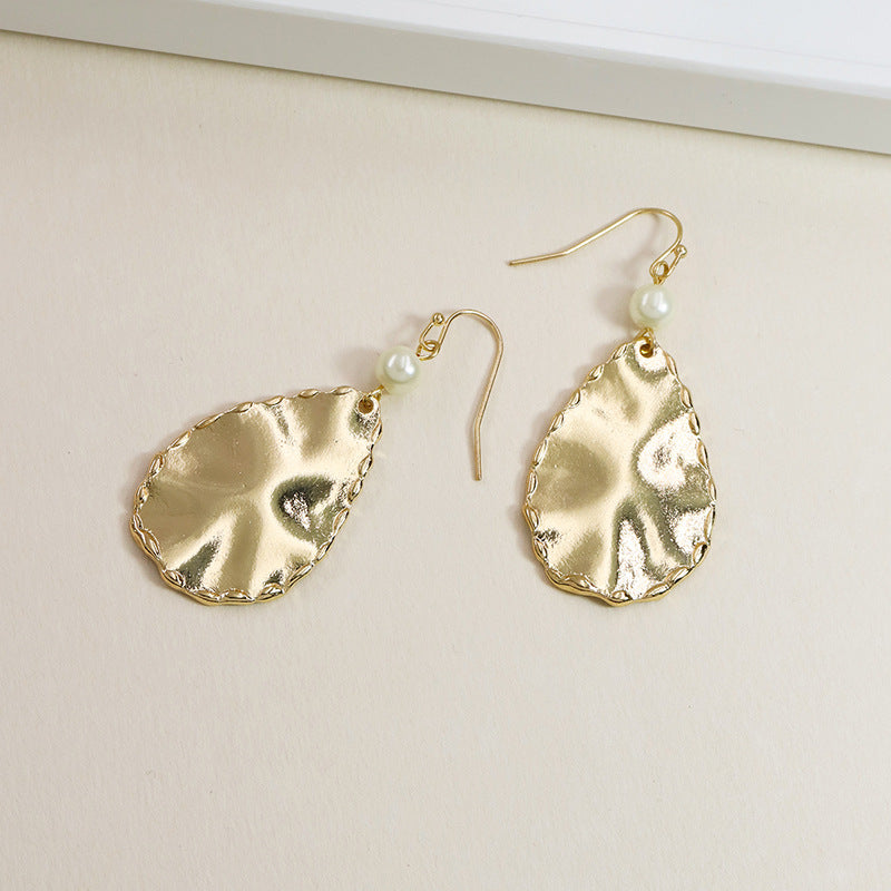 Metallic Artisan Drop Earrings with Pearl Accents - Elegant Qingdao Jewelry for Women