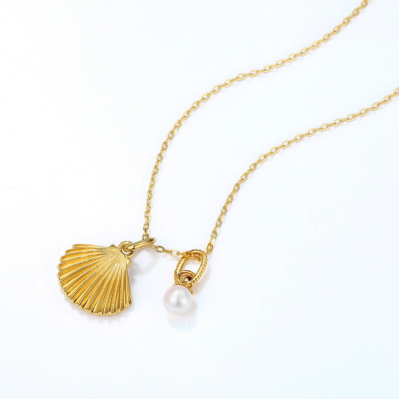 Ocean Shell Natural Freshwater Pearl Sterling Silver Necklace