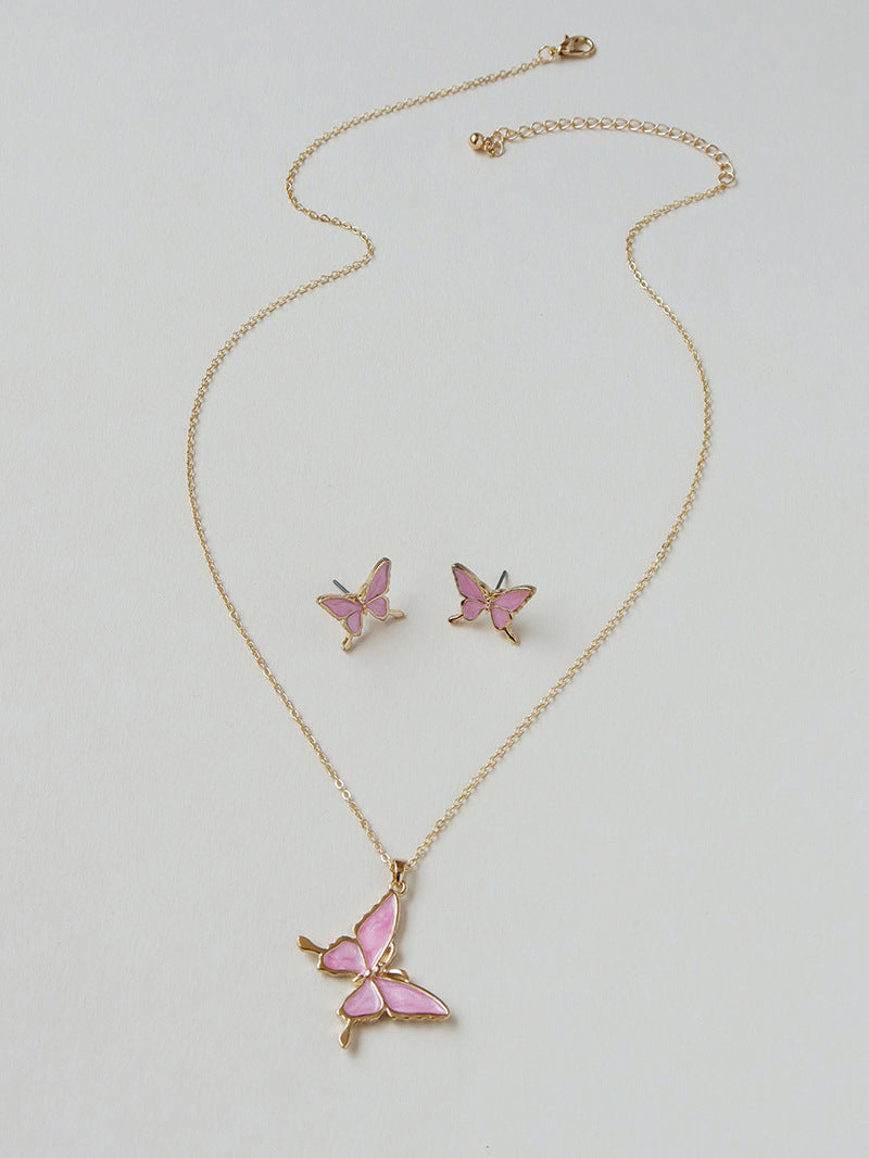 Elegant Butterfly Earrings and Necklace Set with Internet Celebrity Style