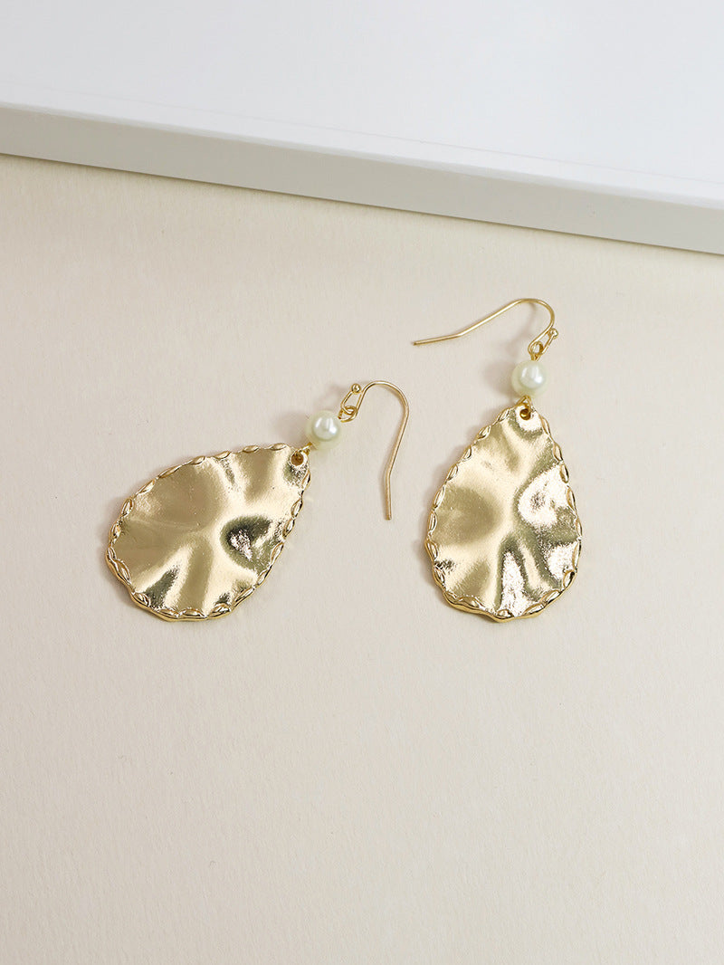 Metallic Artisan Drop Earrings with Pearl Accents - Elegant Qingdao Jewelry for Women