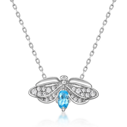 Oval Blue Topaz Zircon Glowworm Pendant Sterling Silver Necklace