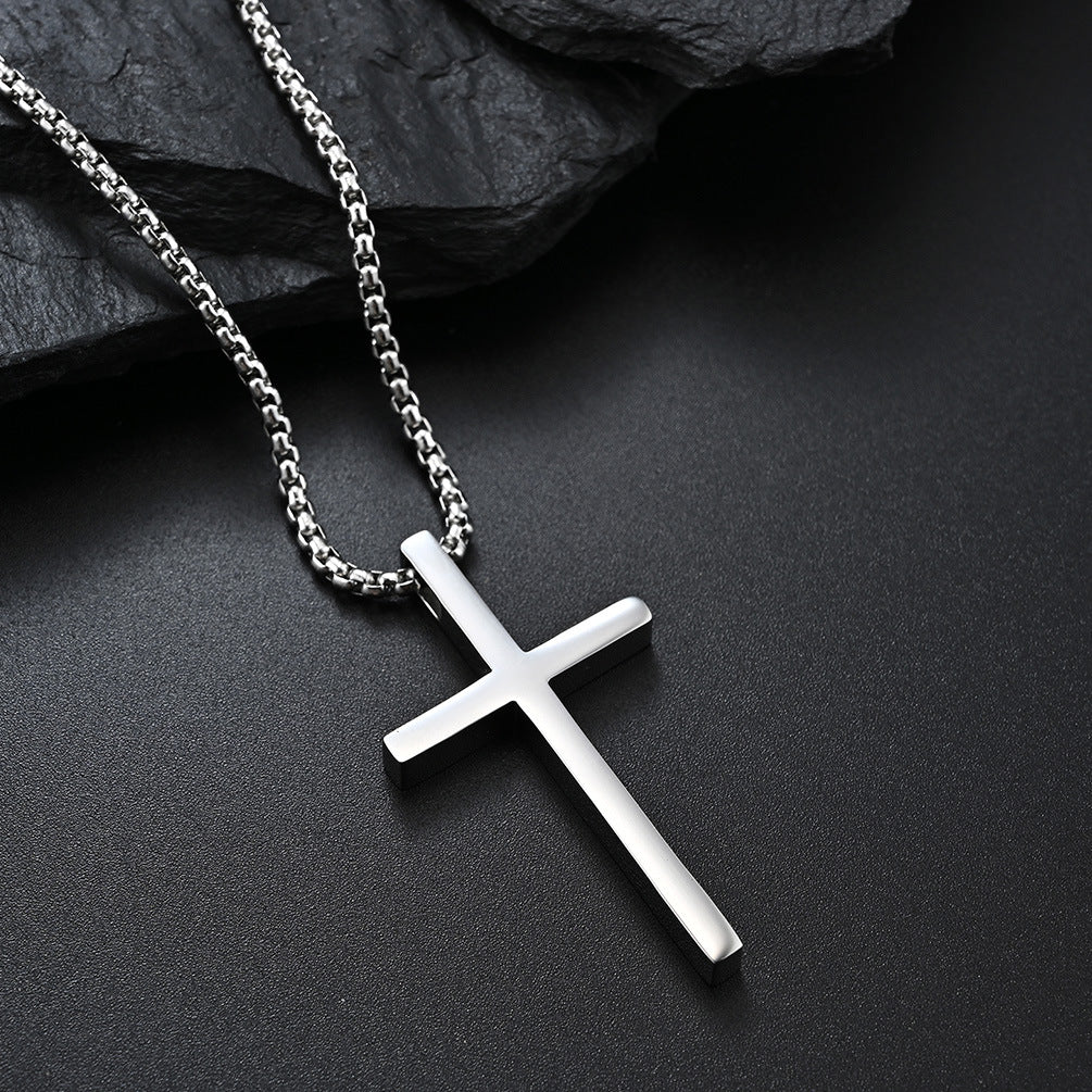 Titanium Steel Simple Cross Necklace Unisex Pendant Chain