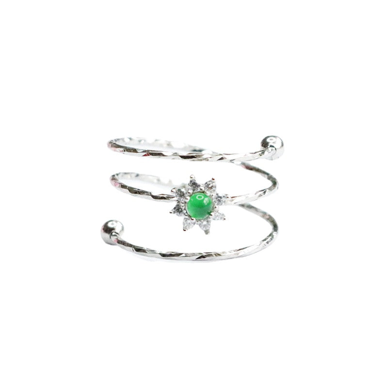 Sterling Silver Adjustable Ice Green Jade Sun Ring