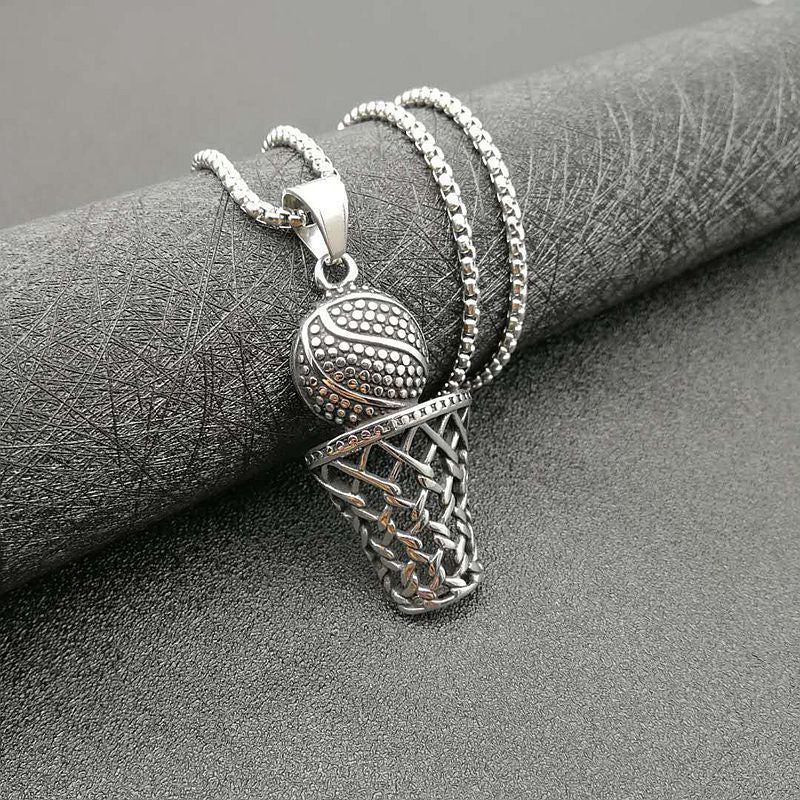 Steel Necklace - Vintage Punk Basketball Net Pendant