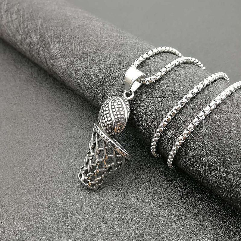 Steel Necklace - Vintage Punk Basketball Net Pendant