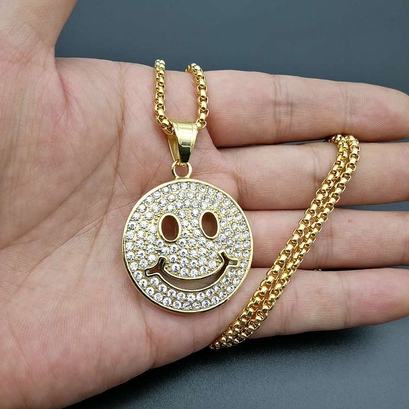 Zircon Necklace – Statement Gold Plated Steel Smile Pendant