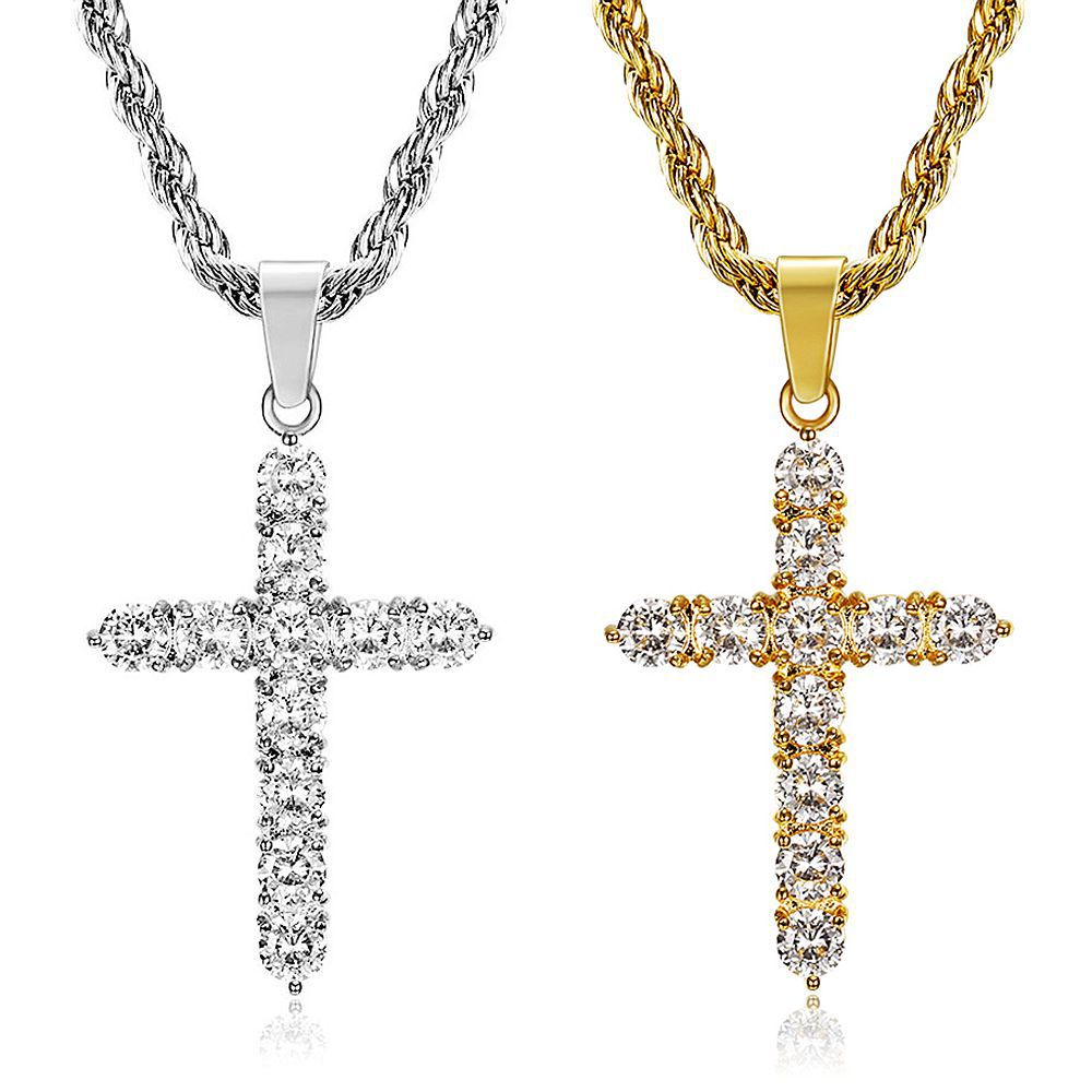 Planderful Titanium Steel Gold Plated Zircon Pendant Necklace For Men Hip Hop Style