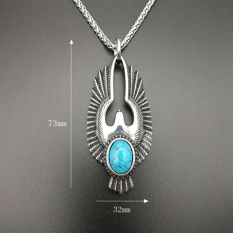 Planderful Turquoise Eagle Pendant Necklace Unisex Durable Titanium Steel Punk Retro Accessory For Men And Women