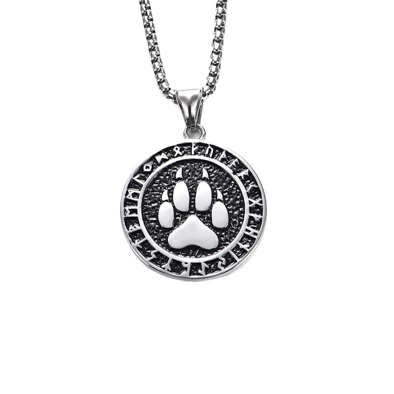 Planderful Bear Pendant Necklace Unisex Nordic Mythology Titanium Steel Bear Paw Motif Rugged Protection