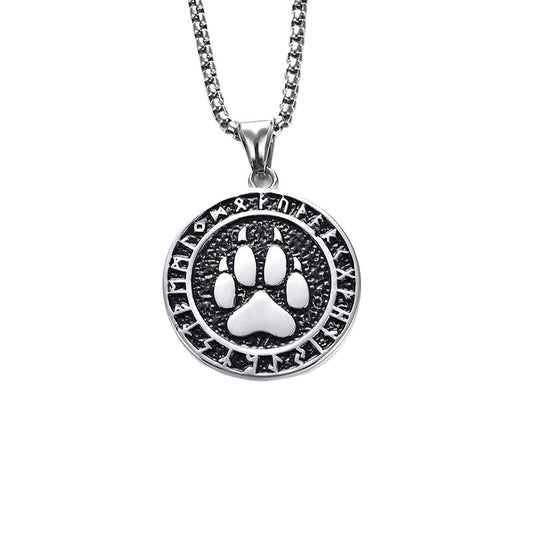 Planderful Bear Pendant Necklace Unisex Nordic Mythology Titanium Steel Bear Paw Motif Rugged Protection