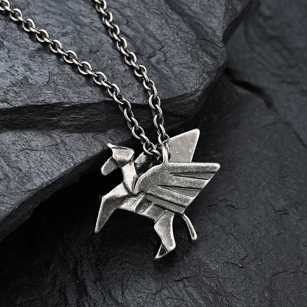 Origami Pegasus Pendant — Antiqued Silver or Black