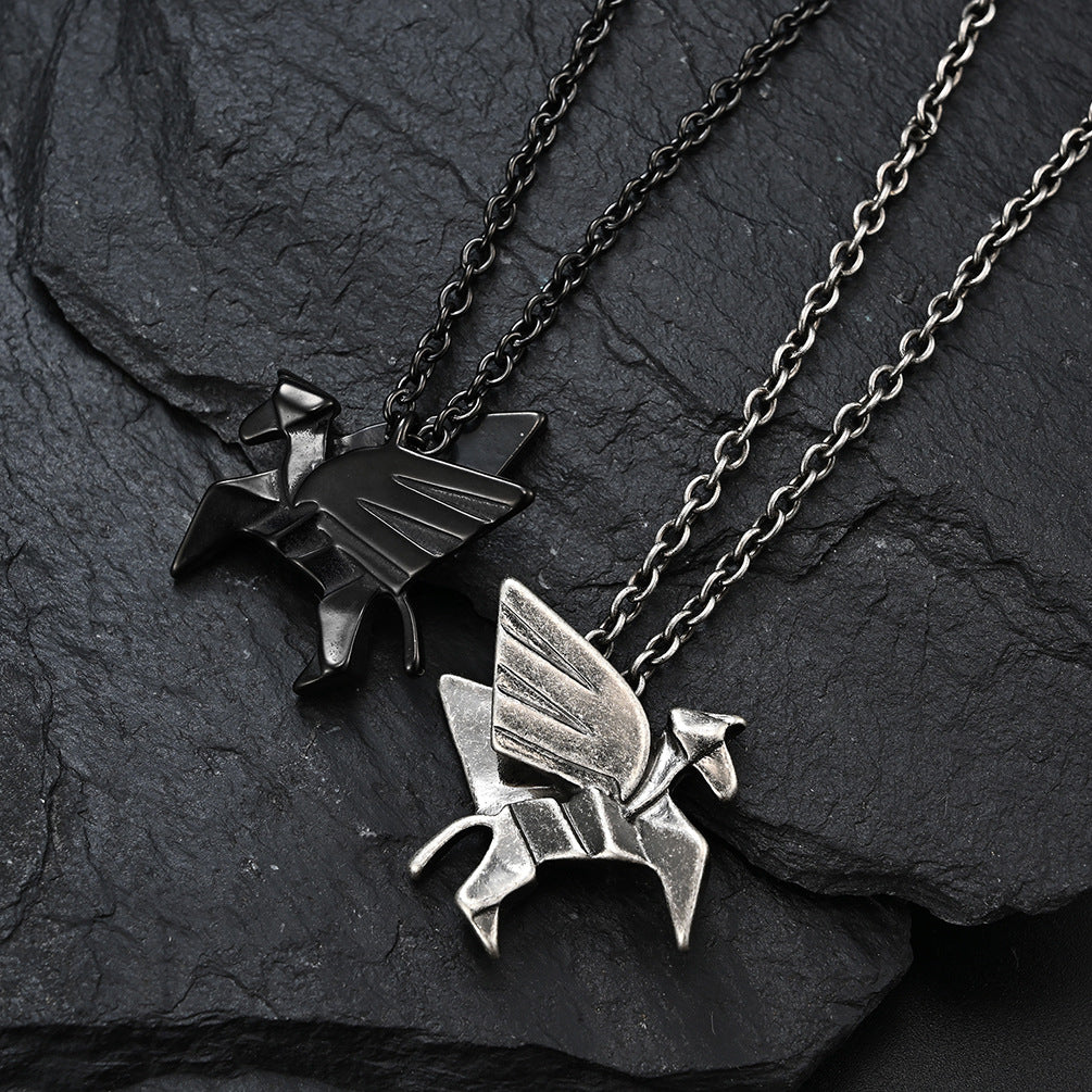 Origami Pegasus Pendant — Antiqued Silver or Black