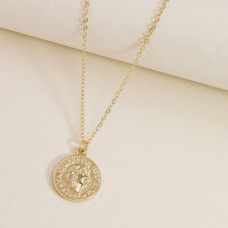 European Charm Collection: Vienna Verve Alloy Portrait Necklace - Wholesale Gold Coin Pendant