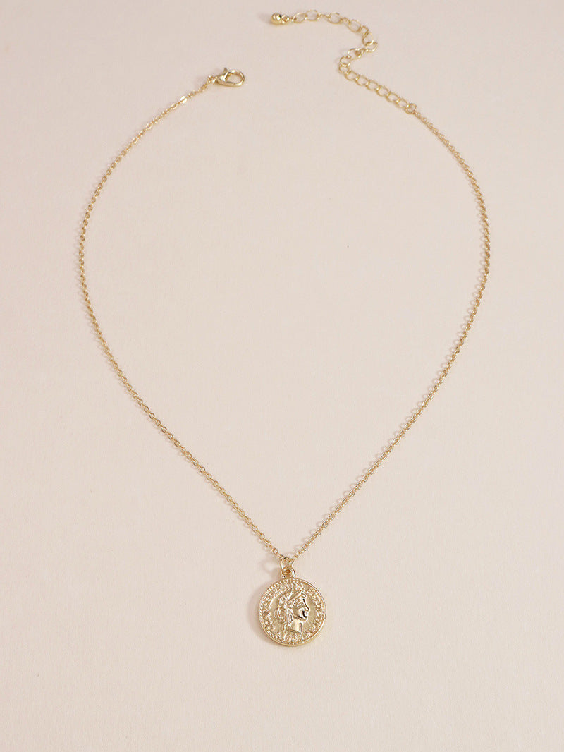 European Charm Collection: Vienna Verve Alloy Portrait Necklace - Wholesale Gold Coin Pendant