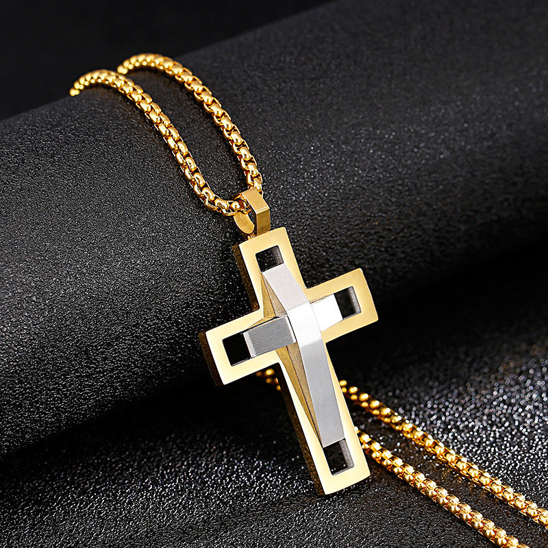 Men's Trendy Cross Pendant in Titanium Steel for a Bold Fashion Statement