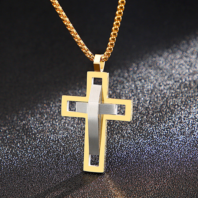 Men's Trendy Cross Pendant in Titanium Steel for a Bold Fashion Statement