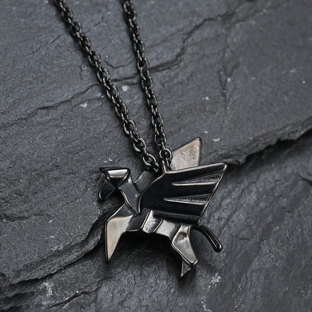 Origami Pegasus Pendant — Antiqued Silver or Black