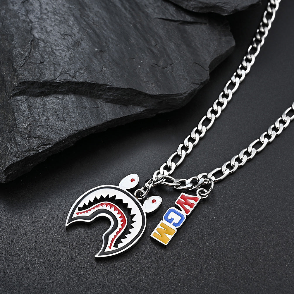 Hiohip Trendy Shark Necklace for Men in Titanium Steel