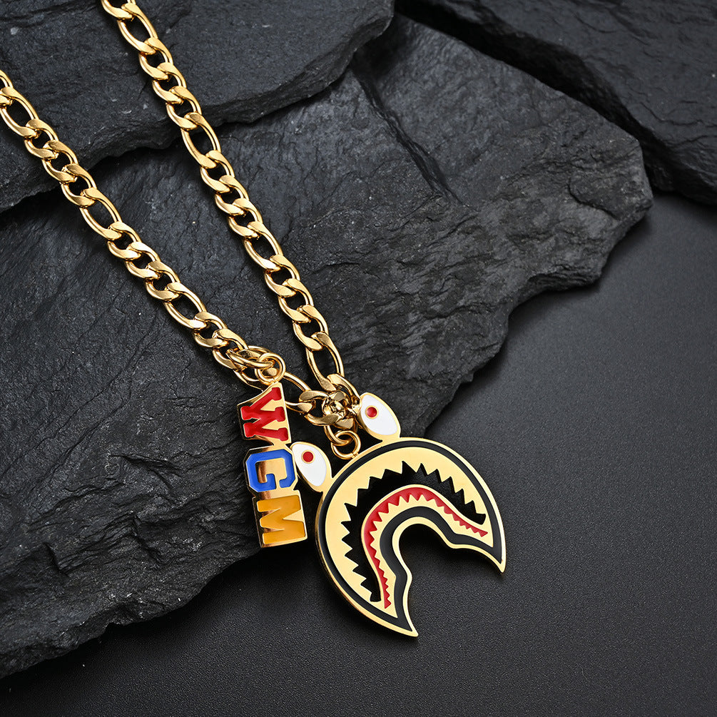 Planderful Personalized Unisex Shark Necklace For Streetwear Fans Bold Hip Hop Pendant