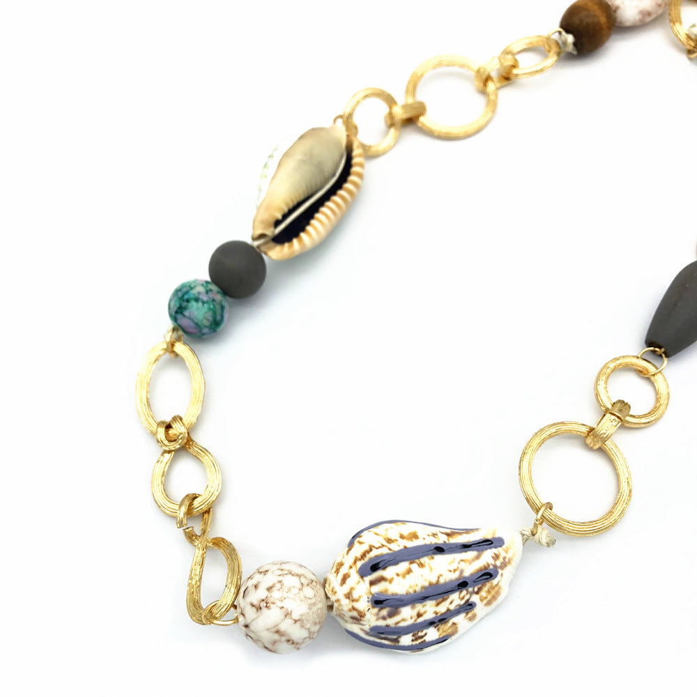 Purple Shell Simple Conch Necklace with Natural Stone Beads for Women