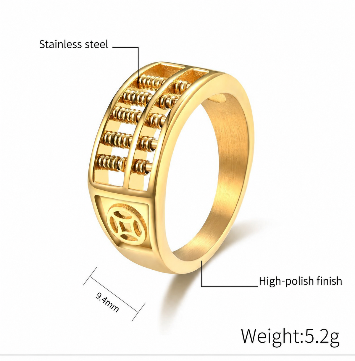 Gold abacus ring dimensions and finish