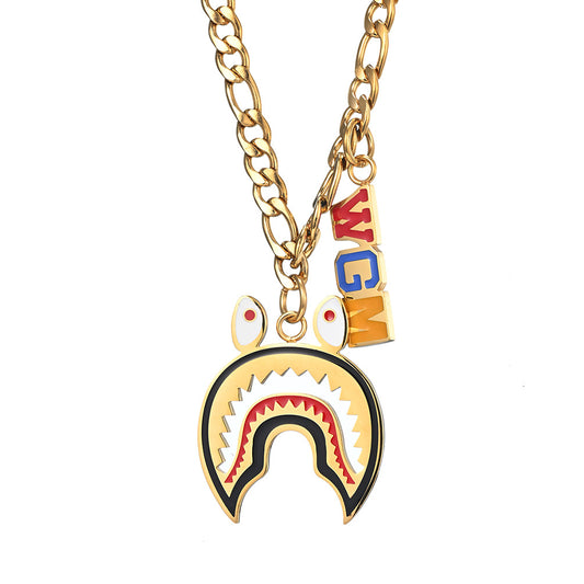 Planderful Personalized Unisex Shark Necklace For Streetwear Fans Bold Hip Hop Pendant
