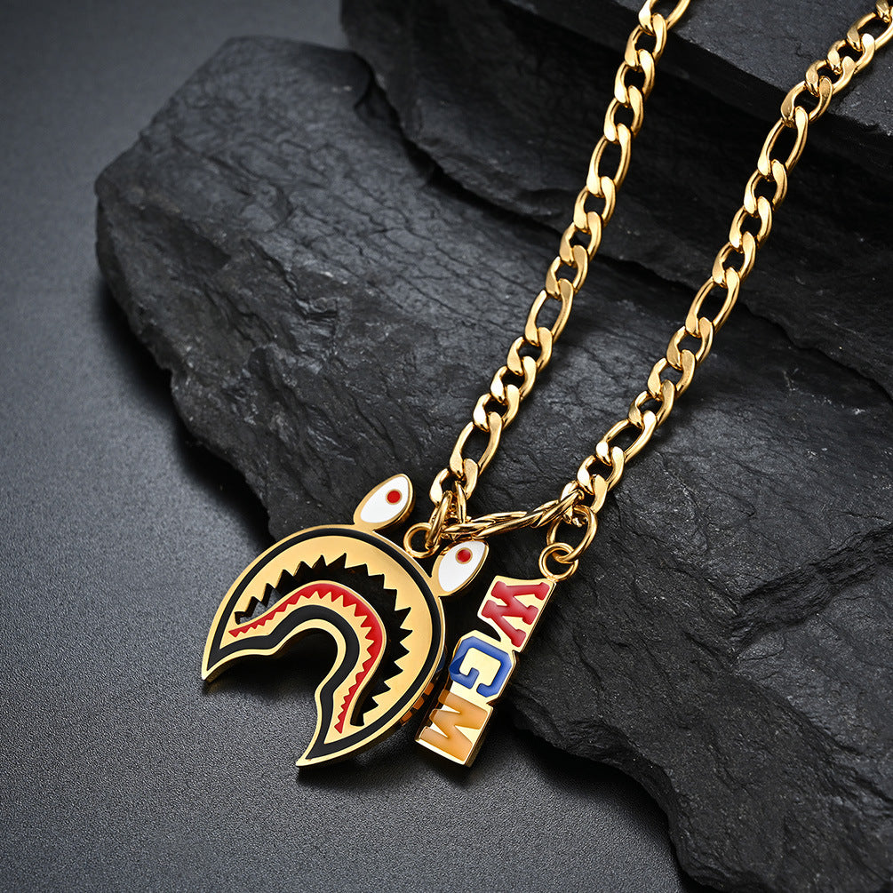 Hiohip Trendy Shark Necklace for Men in Titanium Steel