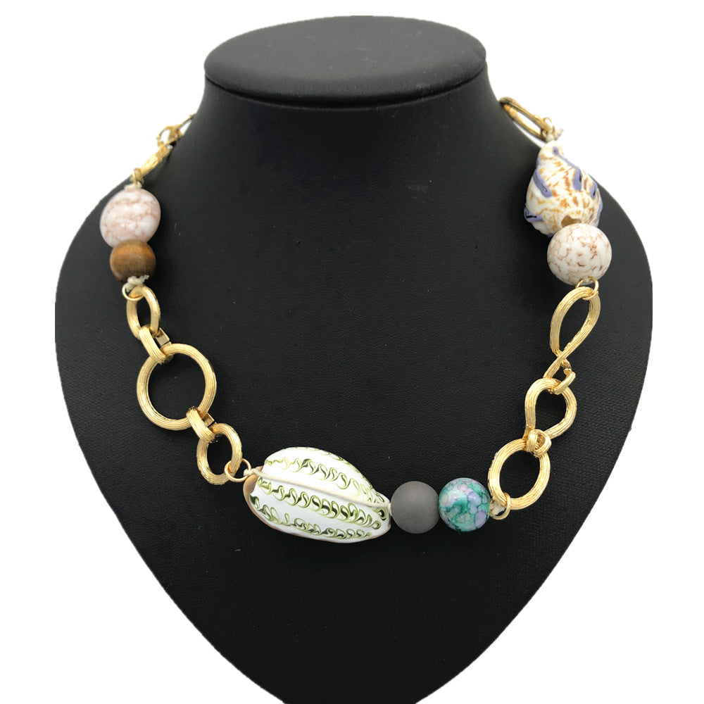 Purple Shell Simple Conch Necklace with Natural Stone Beads for Women