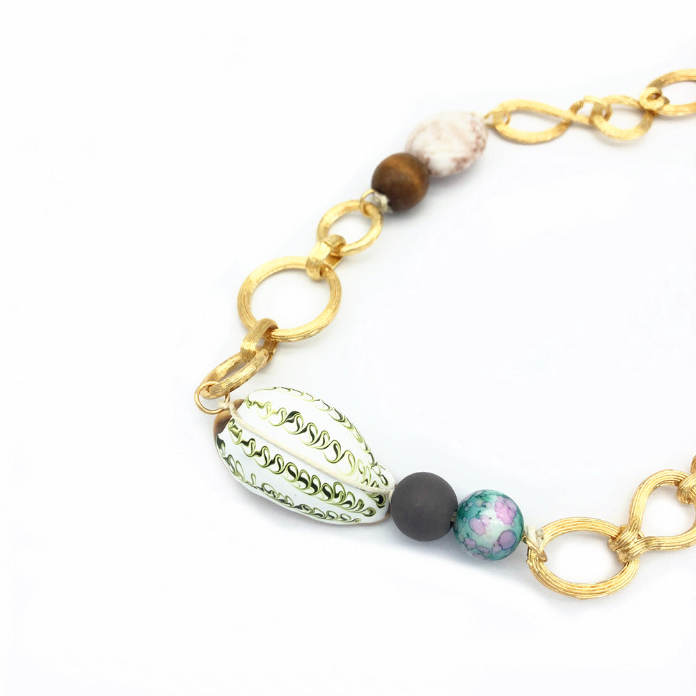 Purple Shell Simple Conch Necklace with Natural Stone Beads for Women