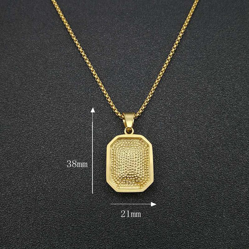 Planderful Hip Hop Necklace Gold Plated Titanium Steel Rectangular Zircon Pendant For Men And Women