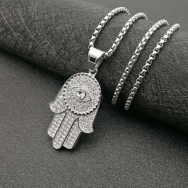 Steel Necklace Statement Fatima Hand Pendant Hip Hop Jewelry For Bold Streetwear Planderful