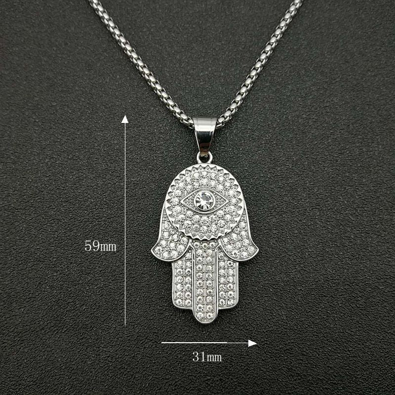 Steel Necklace Statement Fatima Hand Pendant Hip Hop Jewelry For Bold Streetwear Planderful