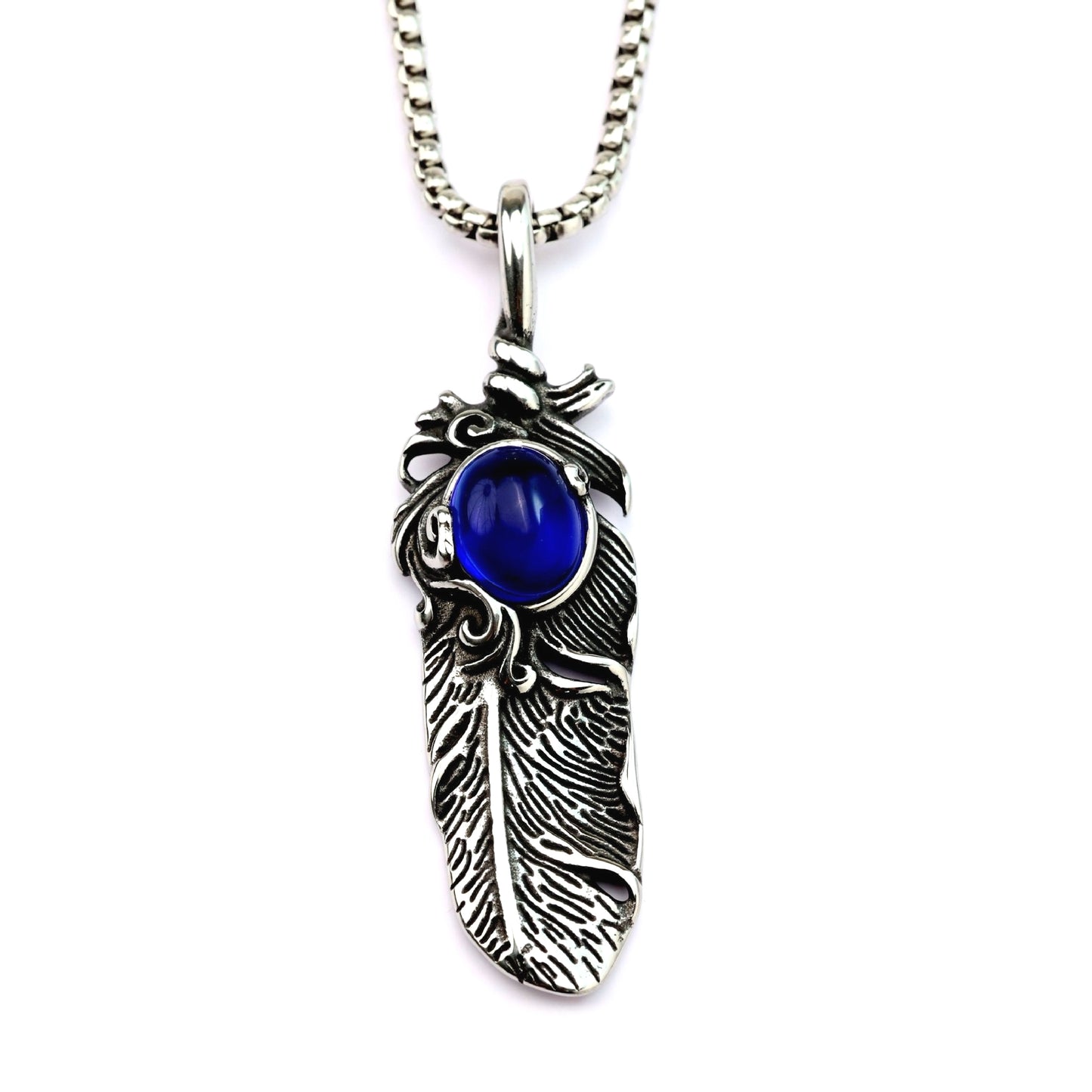 Planderful Pendant For Him European Retro Style Stainless Steel Feather Inlaid Stone Necklace