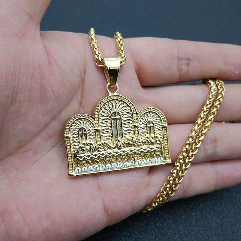 Planderful Thirteen Apostles Pendant Necklace Titanium Steel Gold Plated Zircon For Hip Hop Fans