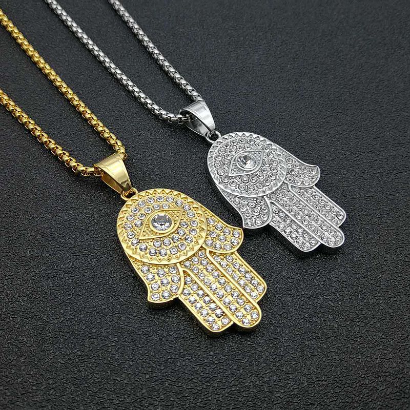 Steel Necklace Statement Fatima Hand Pendant Hip Hop Jewelry For Bold Streetwear Planderful