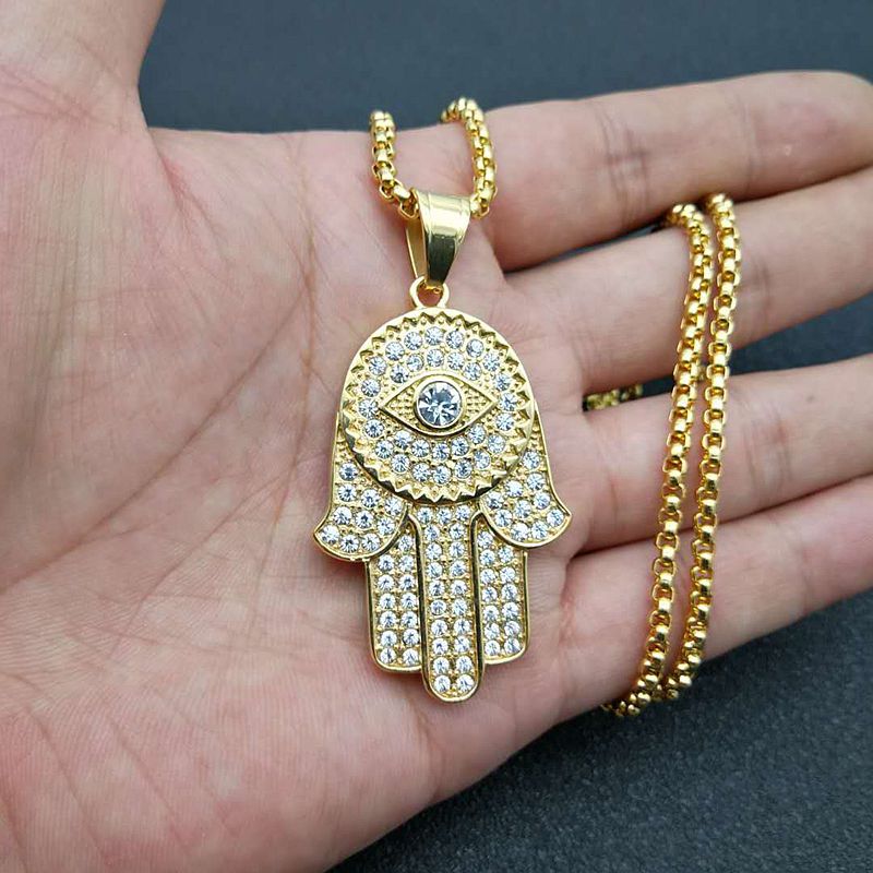 Steel Necklace Statement Fatima Hand Pendant Hip Hop Jewelry For Bold Streetwear Planderful