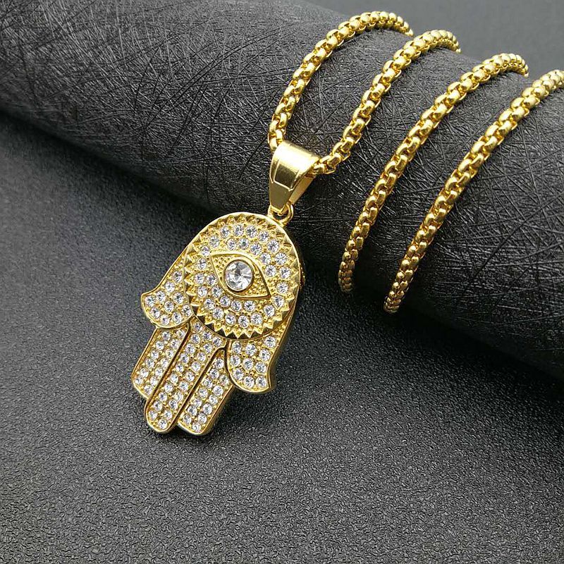 Steel Necklace Statement Fatima Hand Pendant Hip Hop Jewelry For Bold Streetwear Planderful