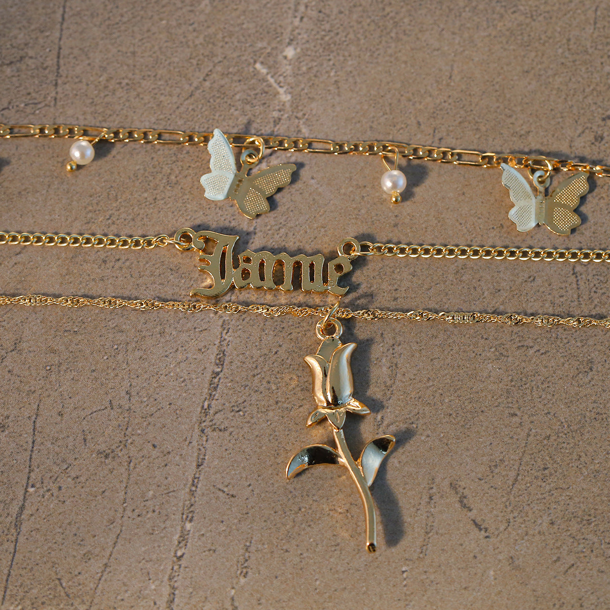 Personalized Flower Letter Necklace Hollow Body With Rose Butterfly Accent by Planderful Vienna Verve For Women
