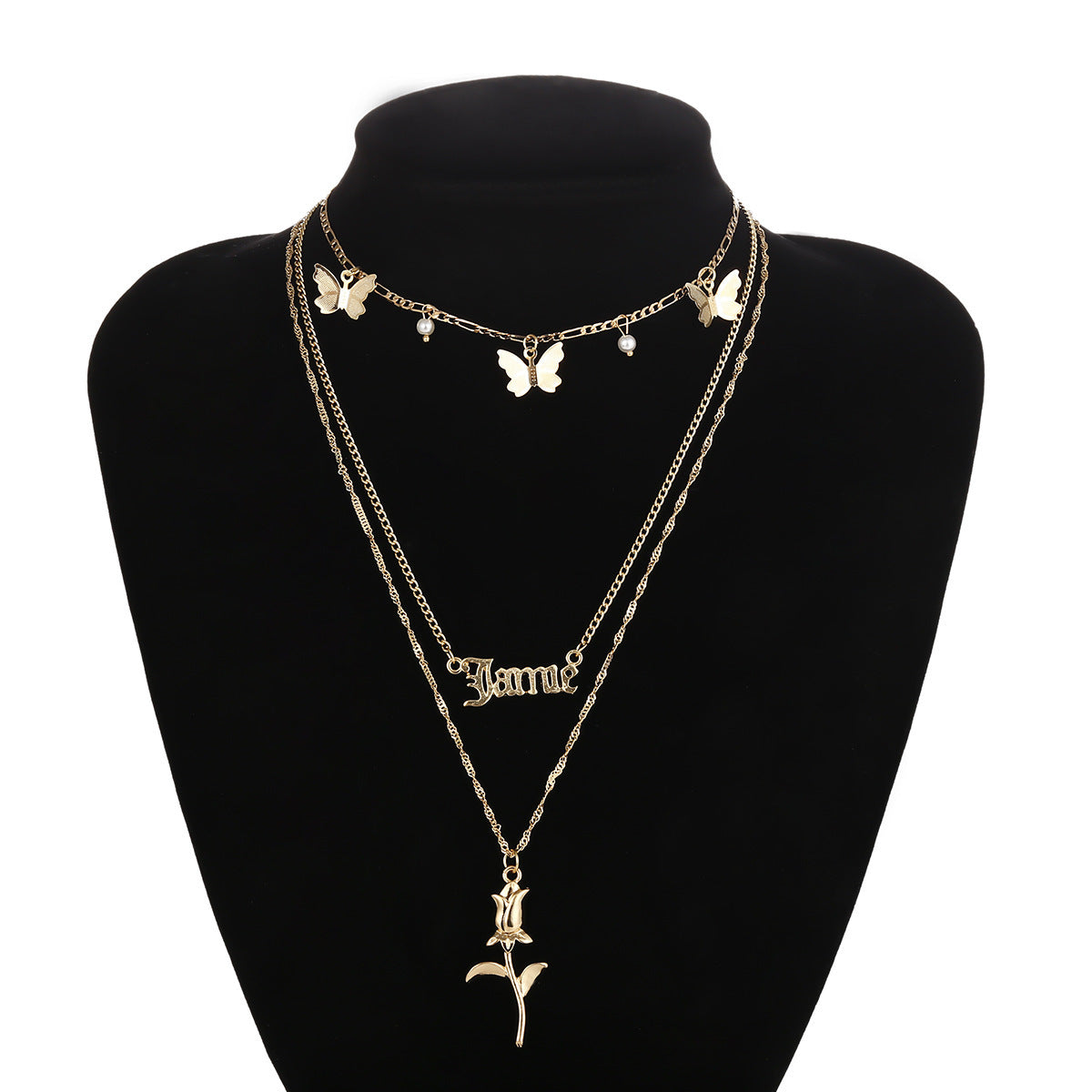 Personalized Flower Letter Necklace Hollow Body With Rose Butterfly Accent by Planderful Vienna Verve For Women