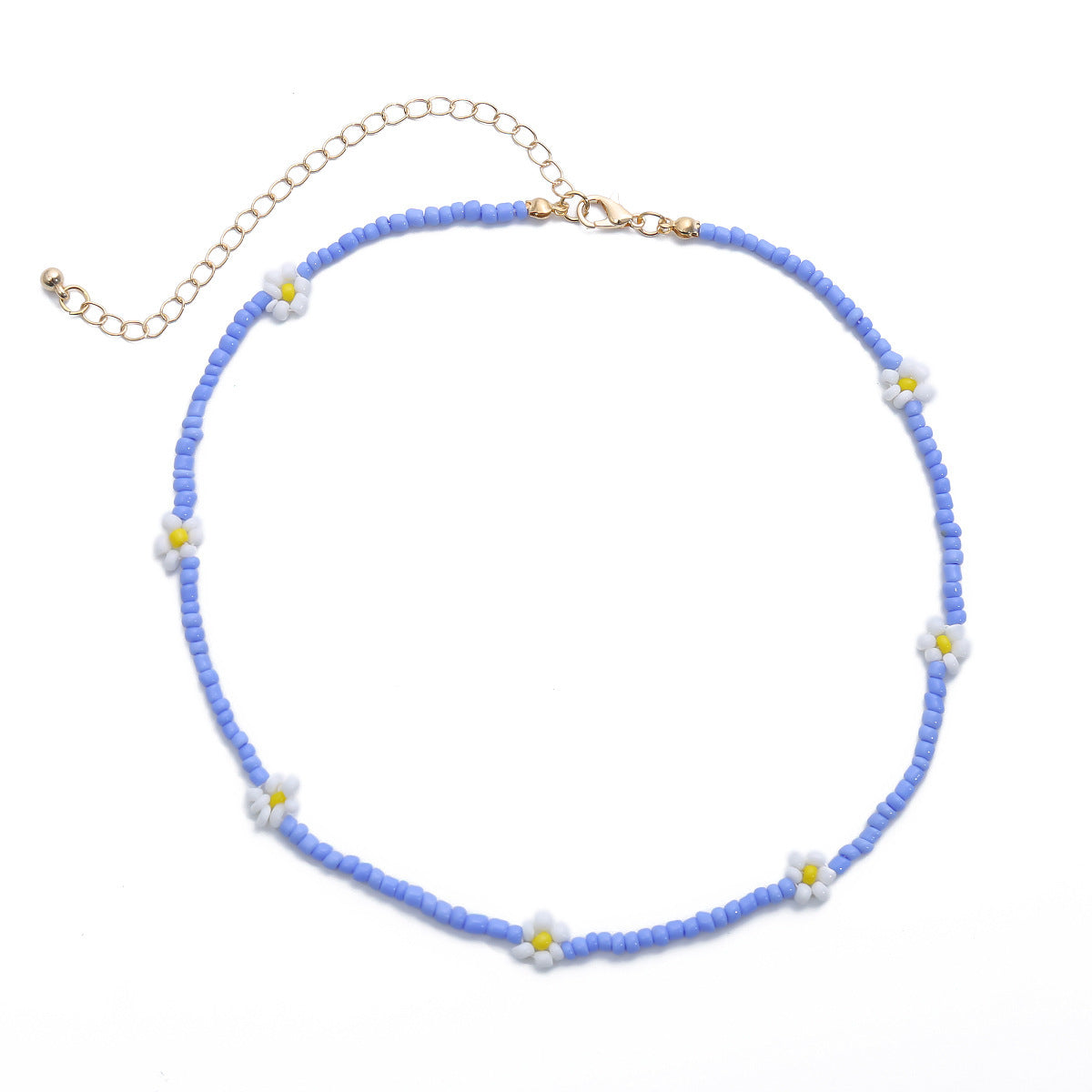 Beaded Daisy Necklace Blue Handmade Personalized Statement Jewelry For Women Planderful