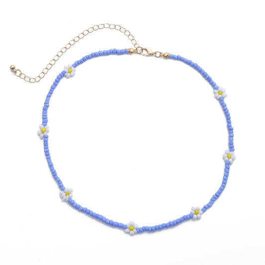 Beaded Daisy Necklace Blue Handmade Personalized Statement Jewelry For Women Planderful