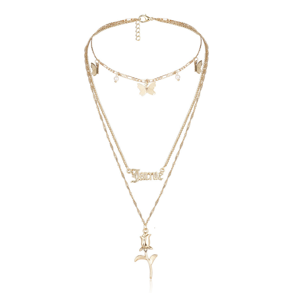 Personalized Flower Letter Necklace Hollow Body With Rose Butterfly Accent by Planderful Vienna Verve For Women
