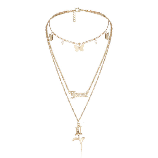 Personalized Flower Letter Necklace Hollow Body With Rose Butterfly Accent by Planderful Vienna Verve For Women