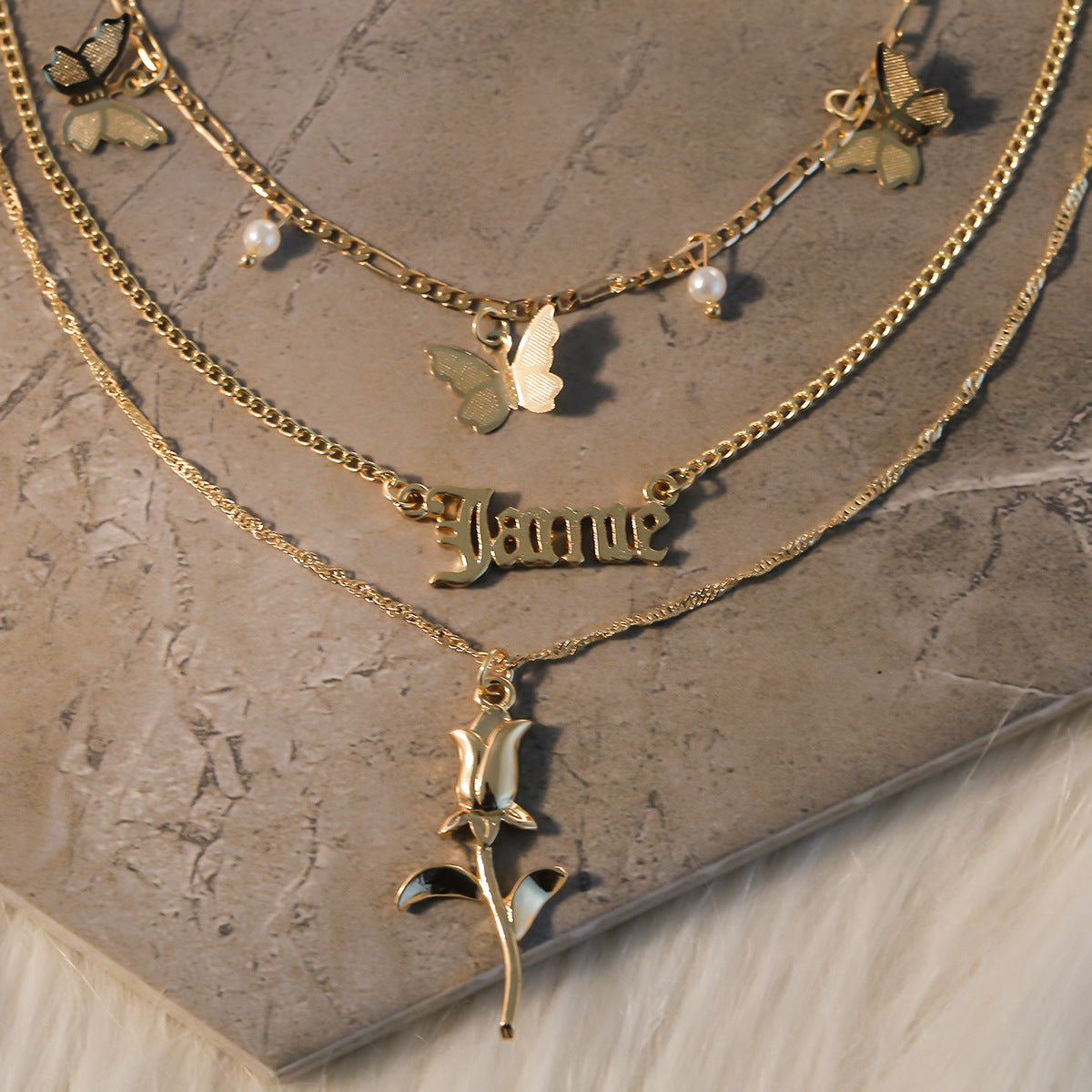 Personalized Flower Letter Necklace Hollow Body With Rose Butterfly Accent by Planderful Vienna Verve For Women
